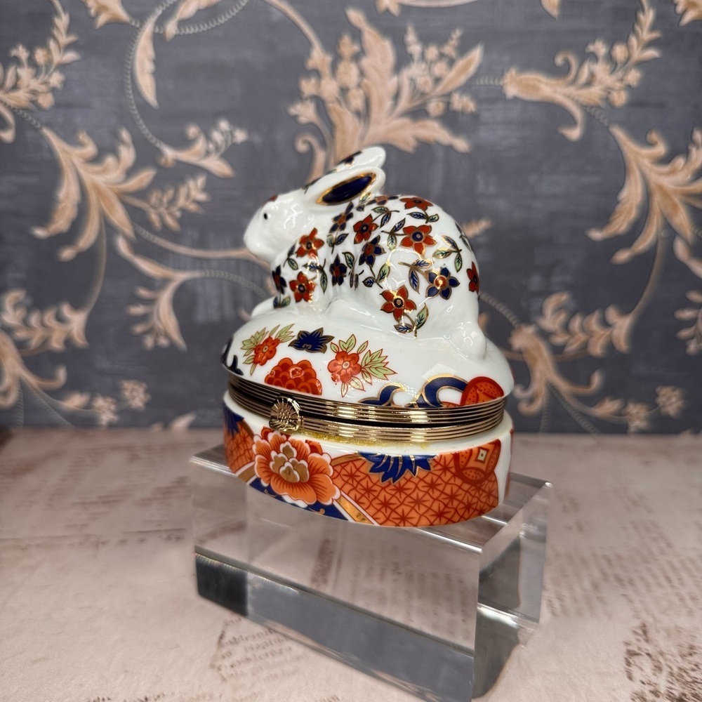 Vintage Andrea by Sadek Imari Style Rabbit Trinket Box Porcelain Japan - Picture 2 of 9